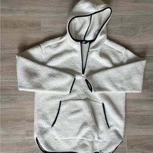 Lands End Cozy White Sherpa Hoodie with Black Trim